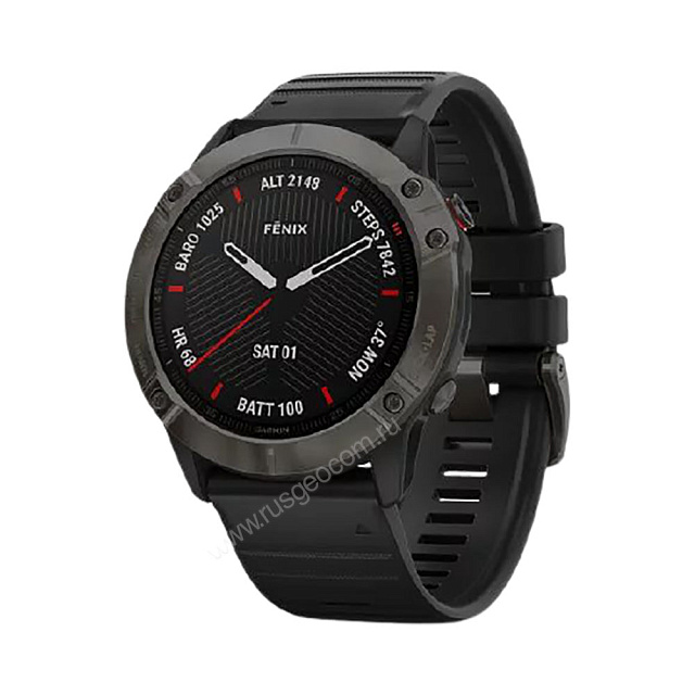 Часы Garmin Fenix 6X Sapphire Carbon Gray серые DLC с черным ремешком